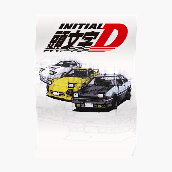 Initial D AE86 & RX7 Sketch  Poster RB2806 product Offical initial d Merch