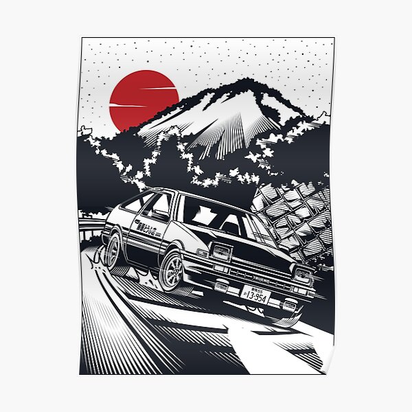 Initial D Takumi Fujiwara Hachiroku Downhill Attack! AE86 Trueno [Monochrome Edition] Poster RB2806 product Offical initial d Merch