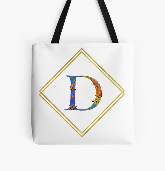 Letter D Floral Butterfly Monogram Initial D Gold Geometric Design All Over Print Tote Bag RB2806 product Offical initial d Merch